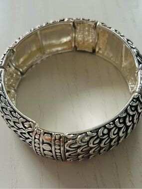 Silver Textured Stretch Bracelet - Women's Jewelry